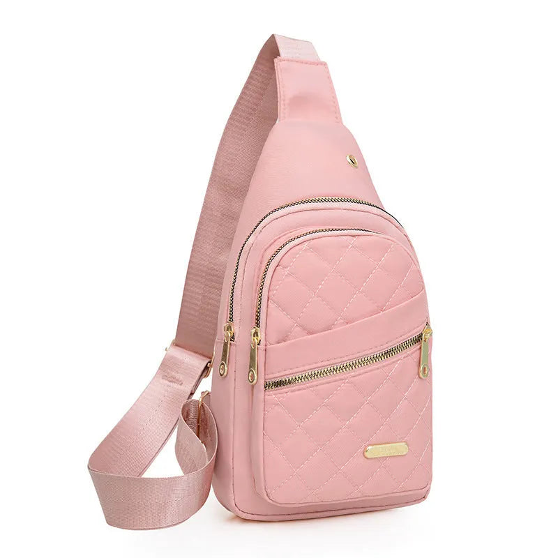 Oxford cloth crossbody sports chest bag showing plaid pattern and colour options