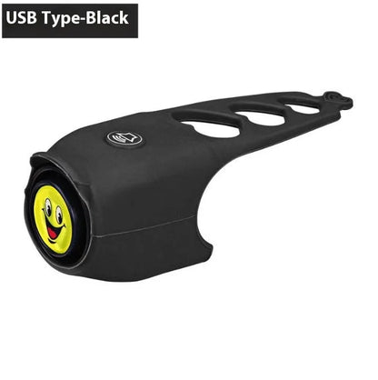 Electronic bicycle horn in six colour options showing compact plastic design for handlebar mounting