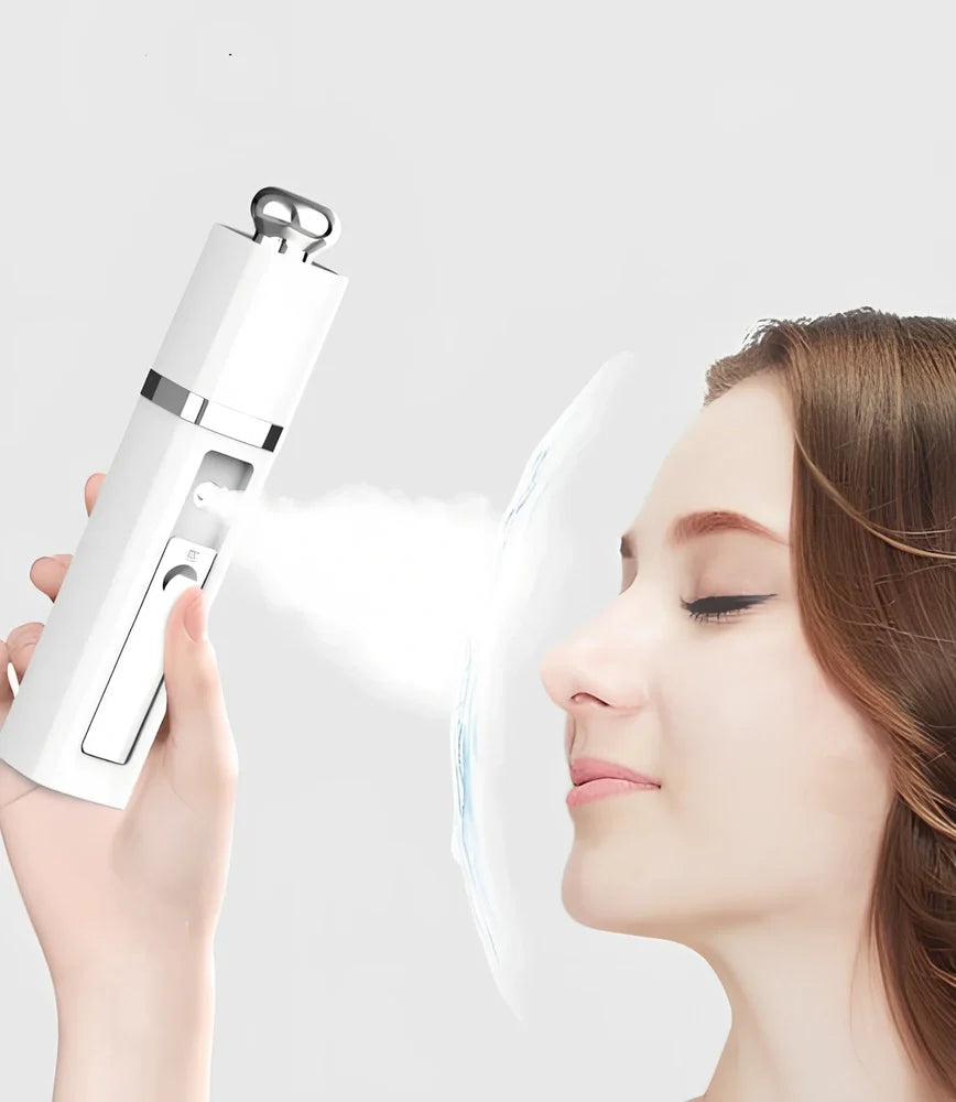 White L11 nano spray moisturiser showing 162mm length with USB port and water tank