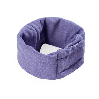 Black dog calming hoodie head wrap covering ears, shown on a dog as a hood and neck scarf.