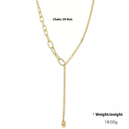 Punk style Y-shaped necklace with zirconium skull pendant and mixed gem inlaid