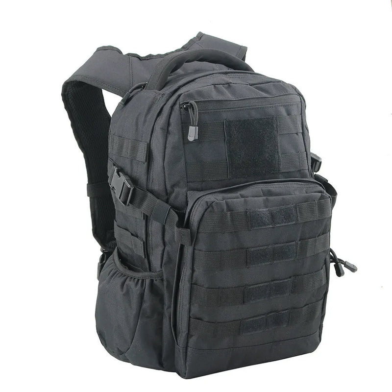 Tactical assault backpack made from durable Oxford material with 20-35 litre capacity, suitable for military enthusiasts, outdoor sports, and climbing activities, available in solid colours including black, green, khaki, and CP camouflage patterns