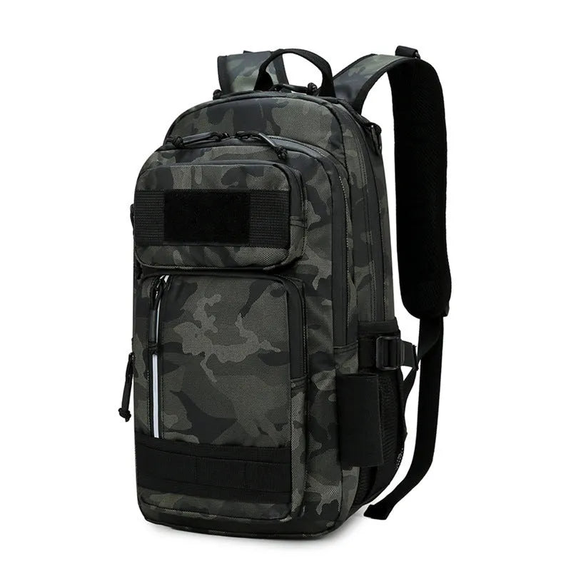 Large orange and black outdoor backpack with 20-35L capacity for hiking and camping