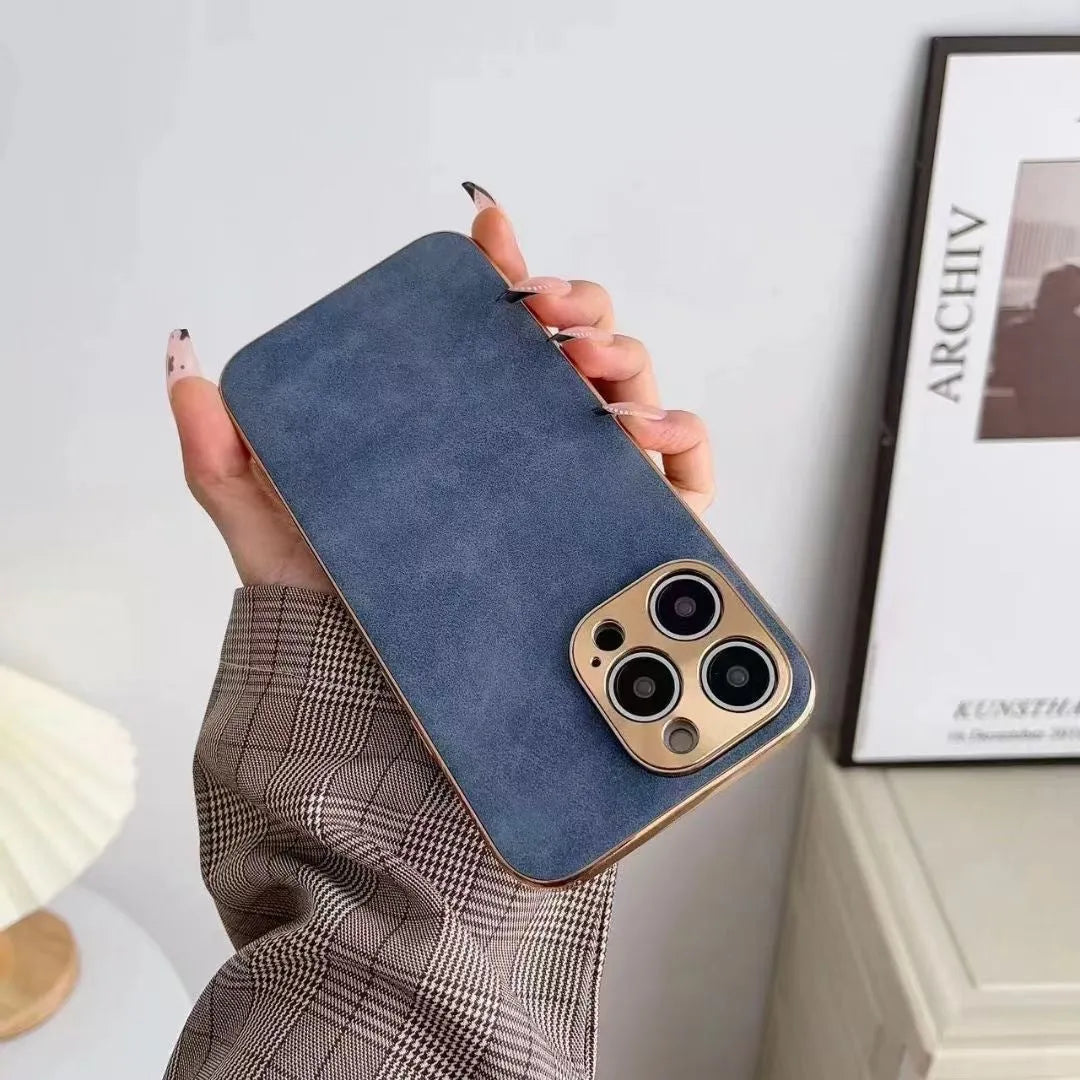 Leather texture phone case in solid colour options for iPhone models with TPU interior