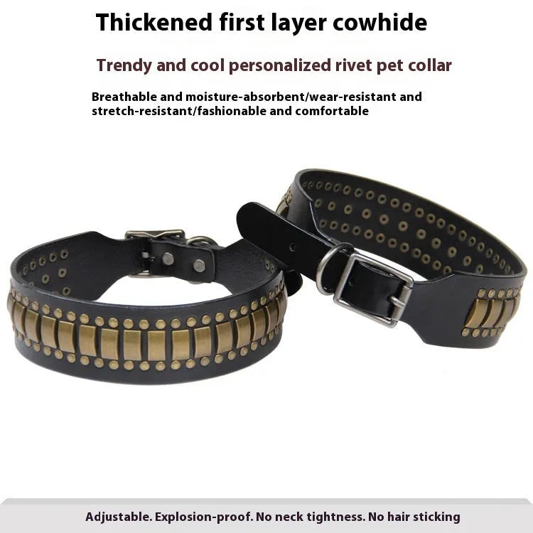 Leather Dog Collar with Rivets for Large Dogs, Traction Collar in Dark Red, Gold, Silver, Orange or Red, Sizes L and XL for 15kg to 40kg Dogs