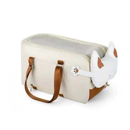 Beige hard-sided pet carrier with one-shoulder strap for cats and pets under 15kg