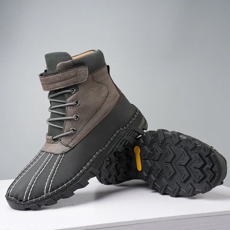 Warm lace-up winter snow boots with fleece lining, waterproof and anti-slip rubber soles, and stylish velvet or single-color options
