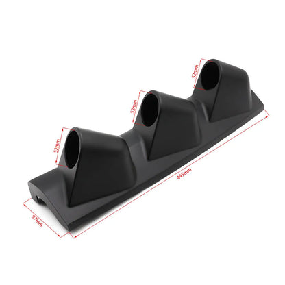 Black car instrument frame with three holes for 52mm gauge mounting in right-drive configuration