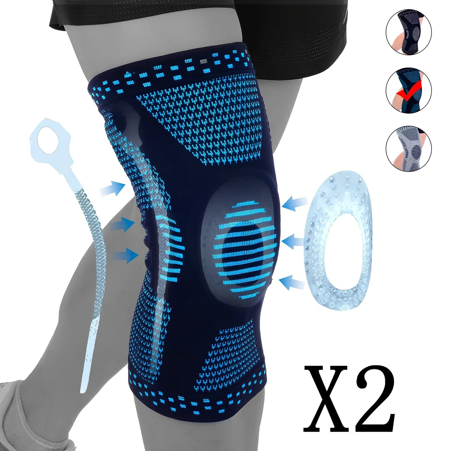 Grey basketball knee pad showing half-moon shape and silicone grip strips for court protection