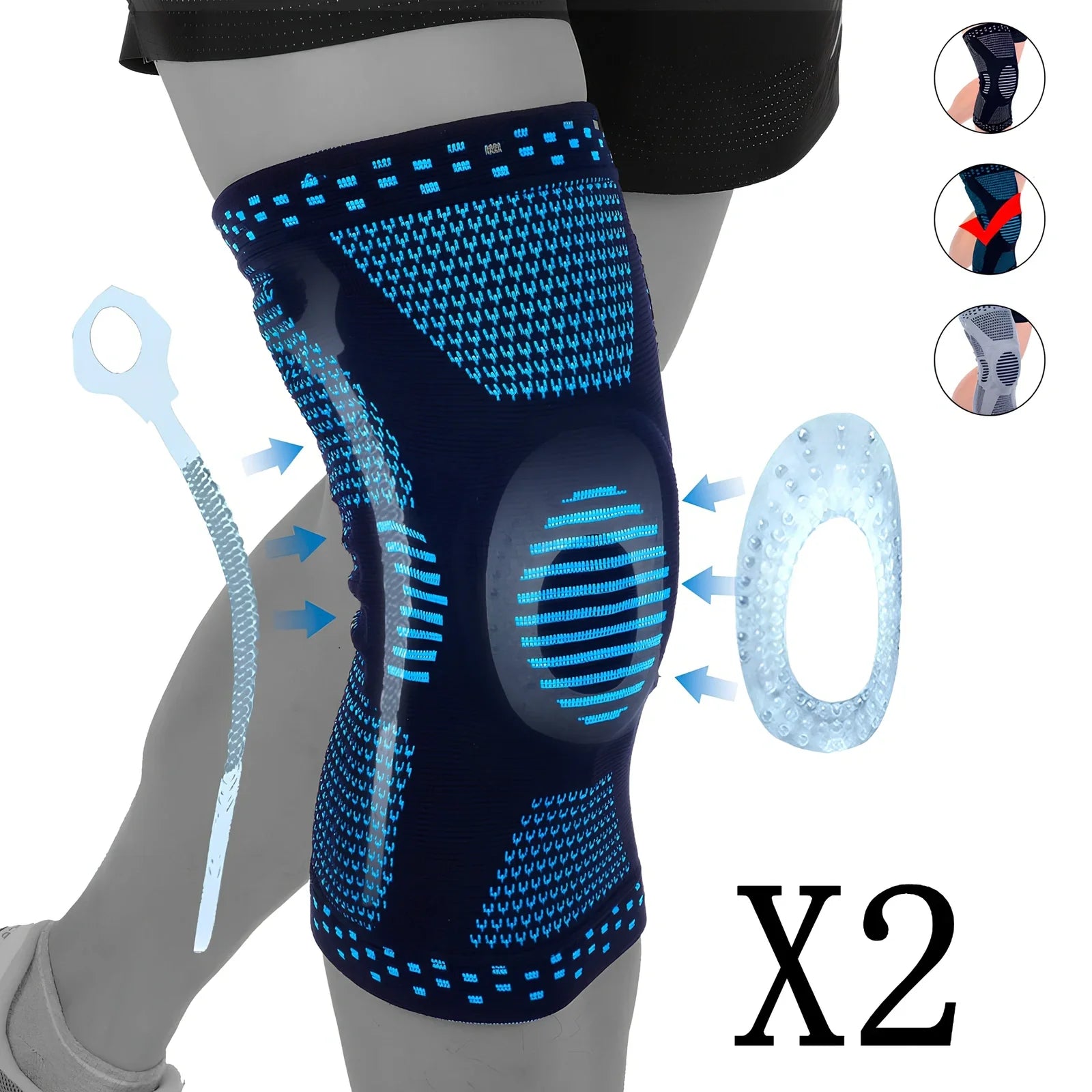Grey basketball knee pad showing half-moon shape and silicone grip strips for court protection