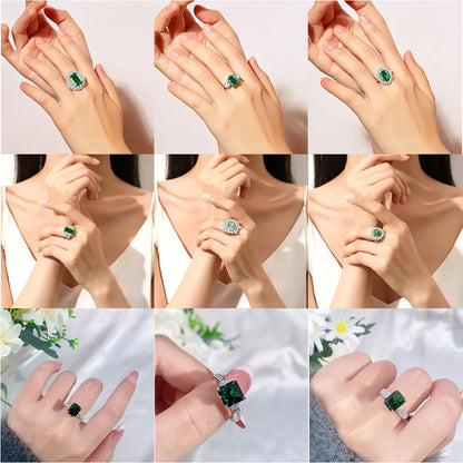 S925 silver emerald ring with palaibahao inlaid high carbon diamond, geometric design with elliptical elements