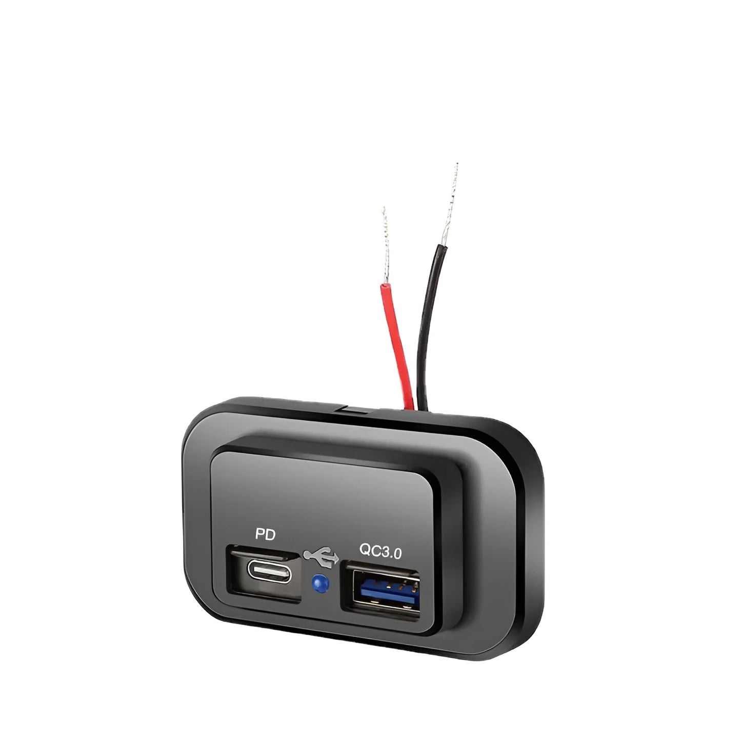 Black QC3.0 modified car charger with TYPE-C port for 36W fast charging in vehicles