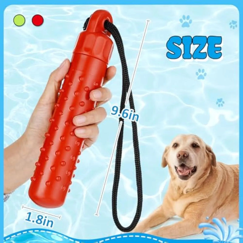 Floating dog pool toys made from lightweight TPR material measuring 240mm by 45mm, designed for interactive fetching and hiding food during summer outdoor water play, training, and exercise for small, medium, and large dogs.