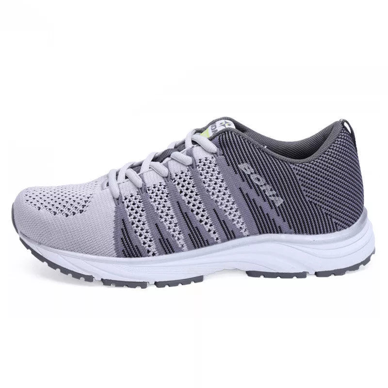 Women's mesh hiking and running shoes in red, grey, purple, and blue