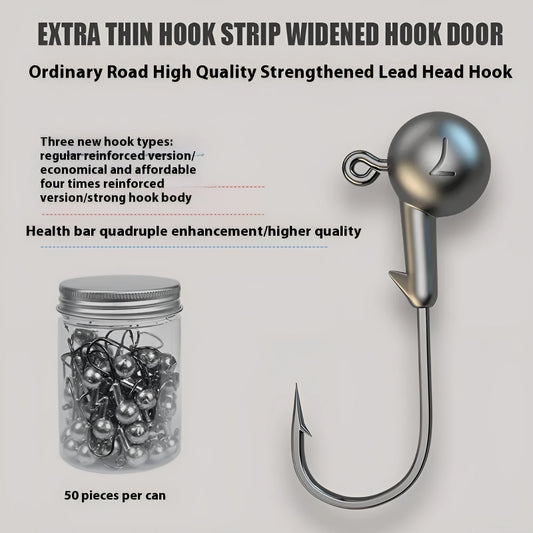 Steel jig fishing hooks with lead heads, 7g weight, and blood trough design in a set of 50 pieces