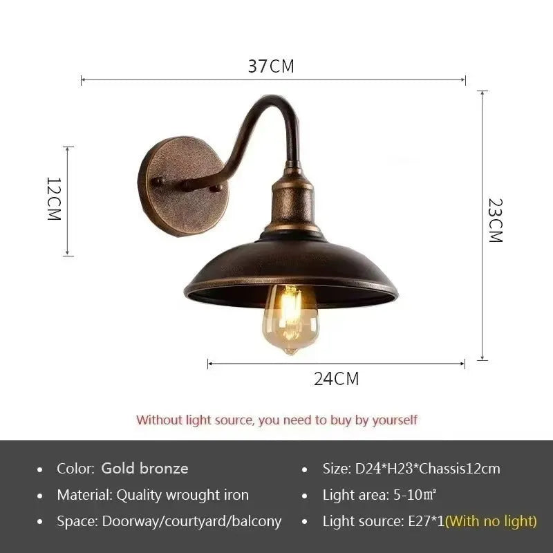 Retro-style villa courtyard wall lamp in silver or copper finish with adjustable mounting angles