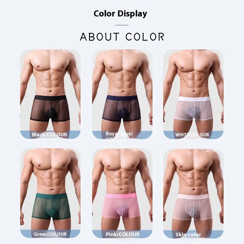 Men's thin solid colour boxer shorts in black, laid flat to show knit texture and seamless design