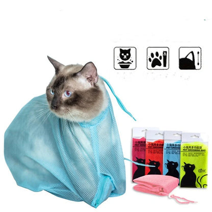 Multi-color anti-bite shower bag for secure and easy cat washing