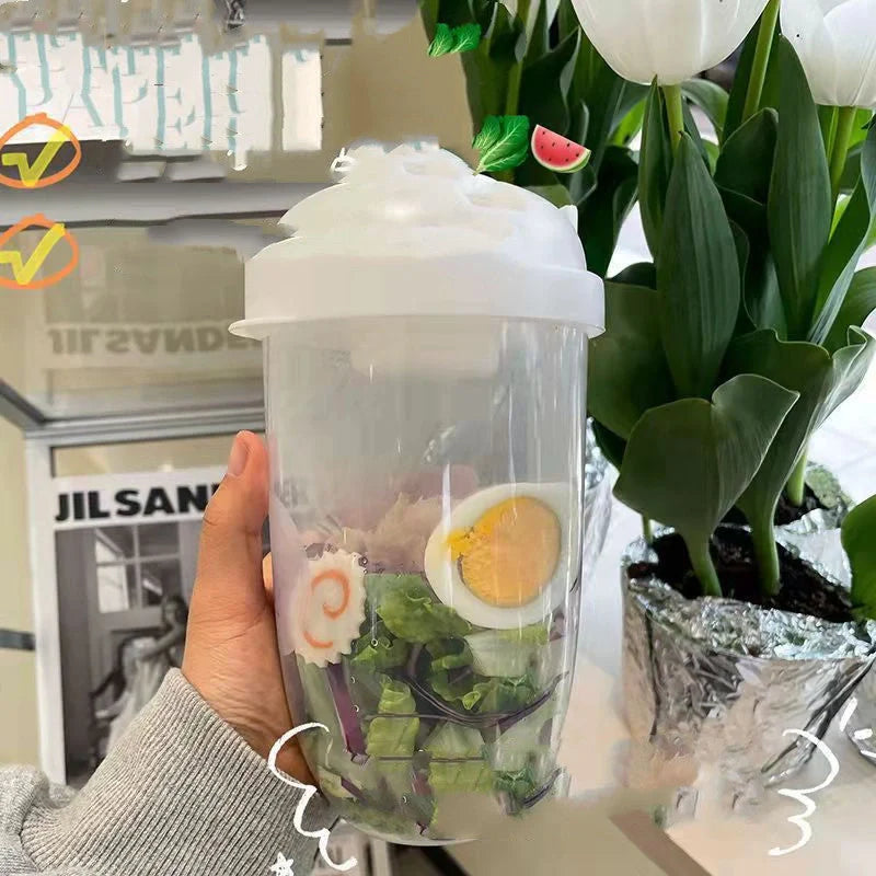 1000ml BPA-Free Salad Cup Set with Fork and Dressing Holder in four colors