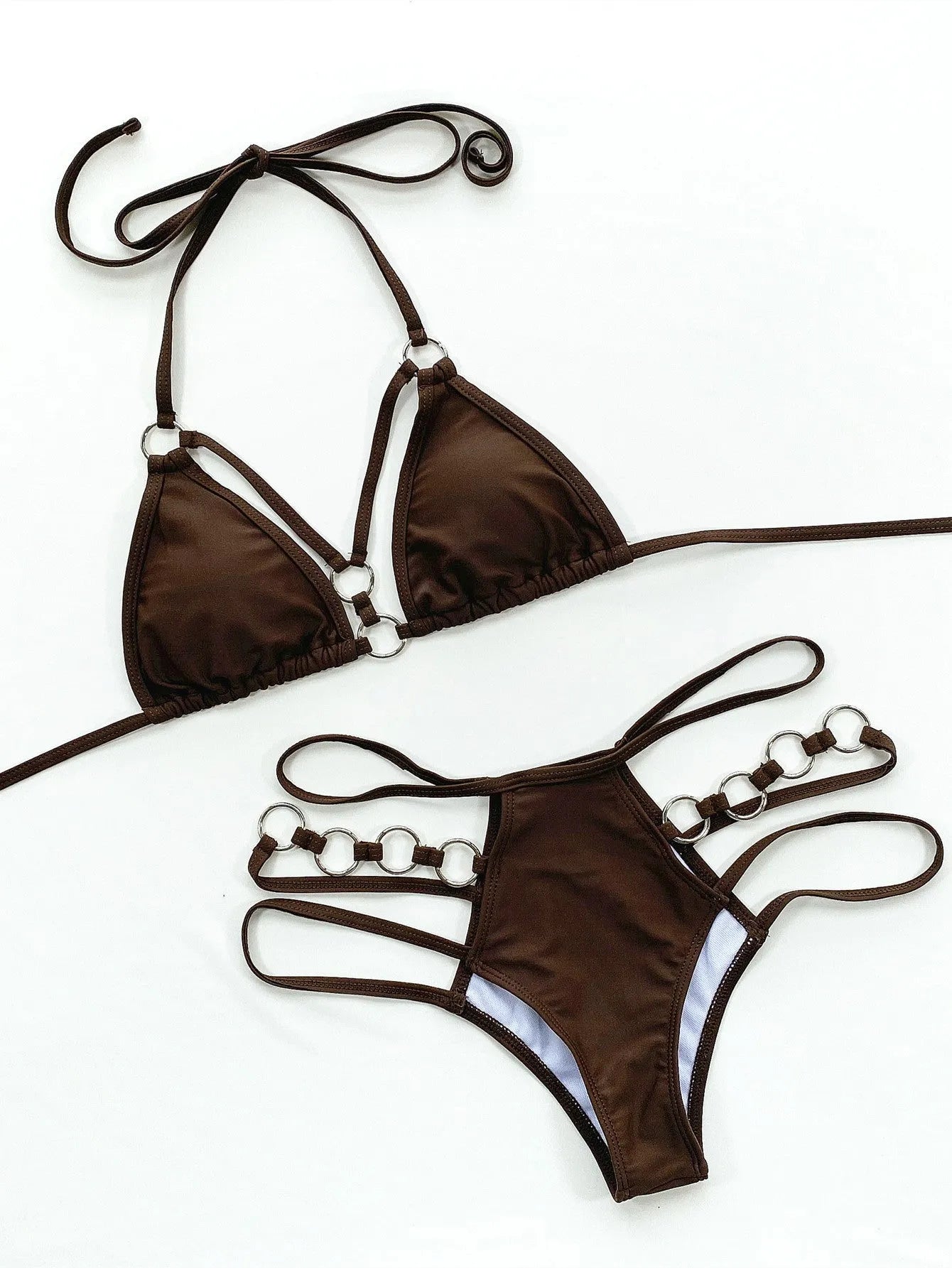 Women's nylon bikini separates in five colour options with S, M, L sizing