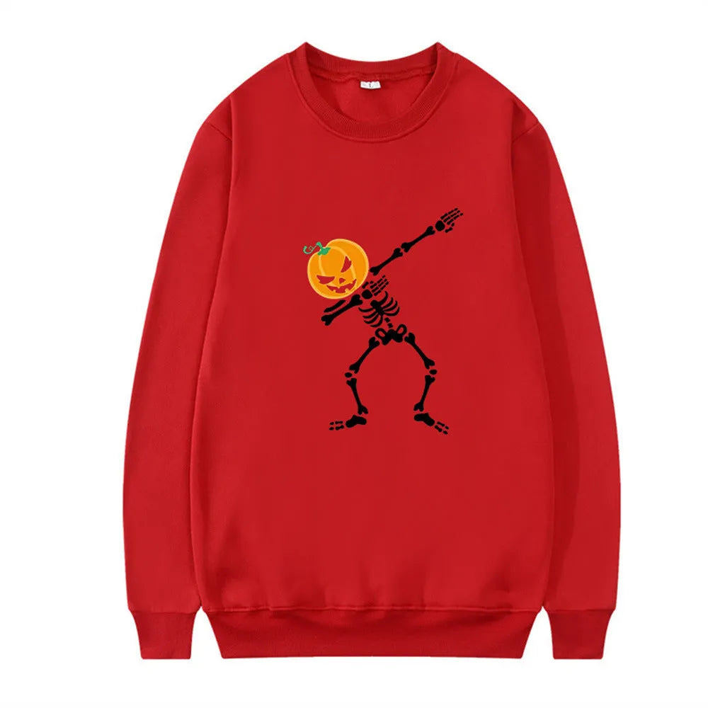 Women's printed crew neck long-sleeve top in black, red, yellow, white, or orange red colours