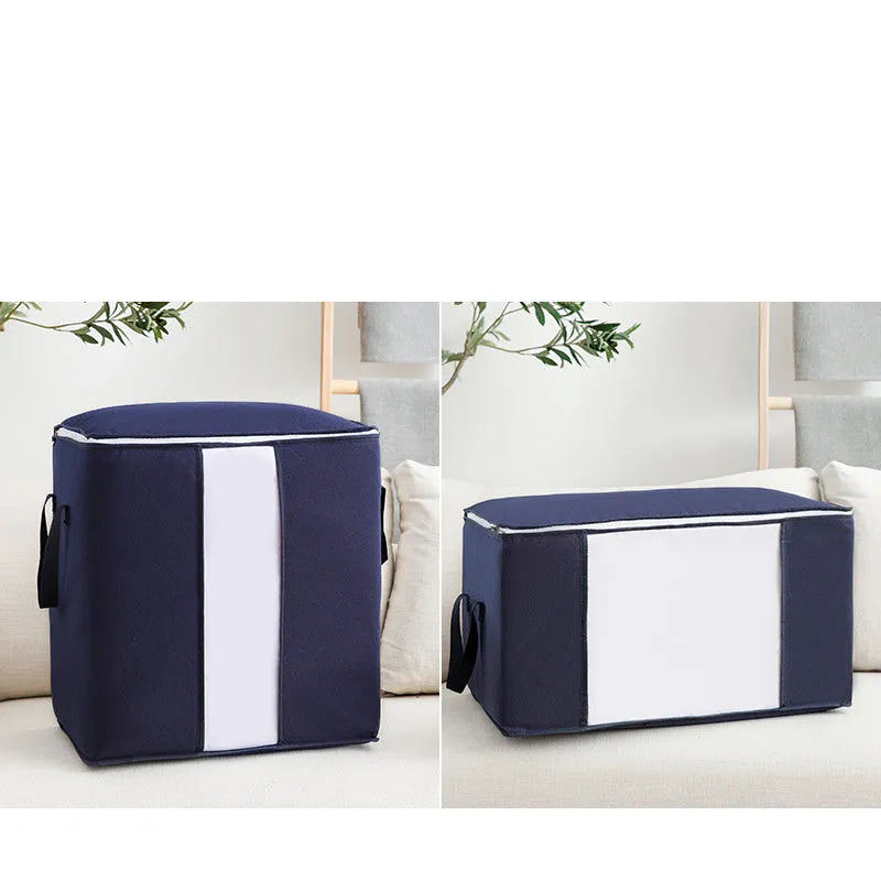Non-woven storage bag in beige colour with handbag shape for organising quilts and clothes