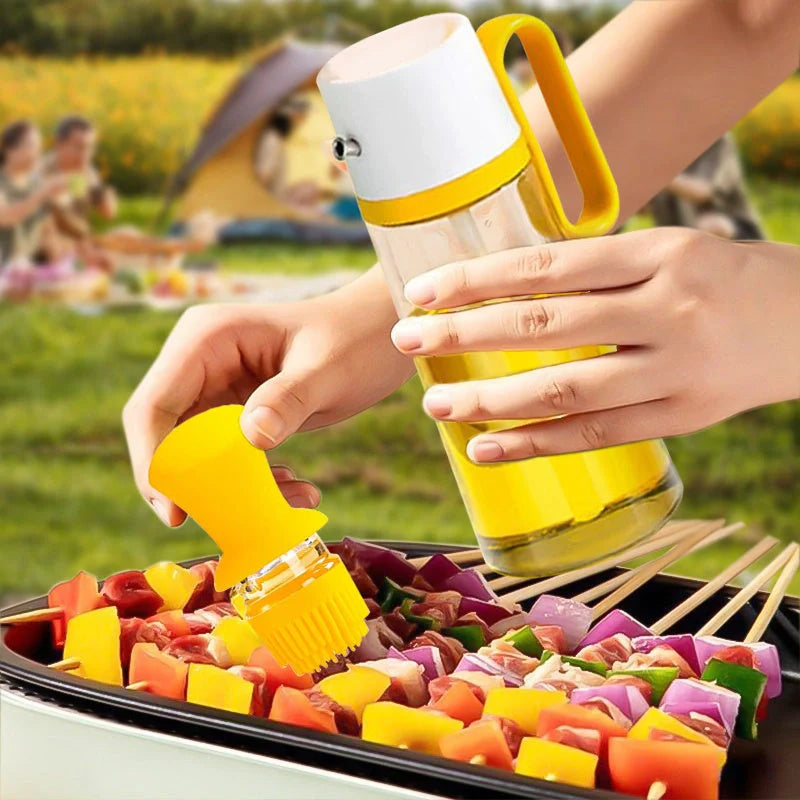 2-in-1 oil dispenser with silicone brush for BBQ and kitchen use