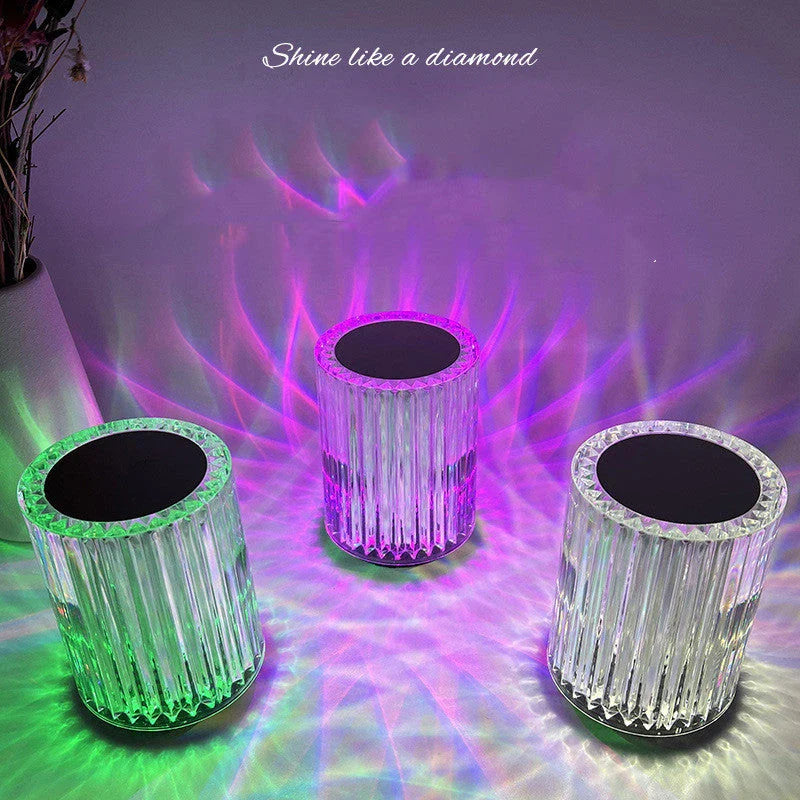 Elegant acrylic LED desk lamp with color-changing RGB lights, modern design, and touch or remote control lighting adjustments