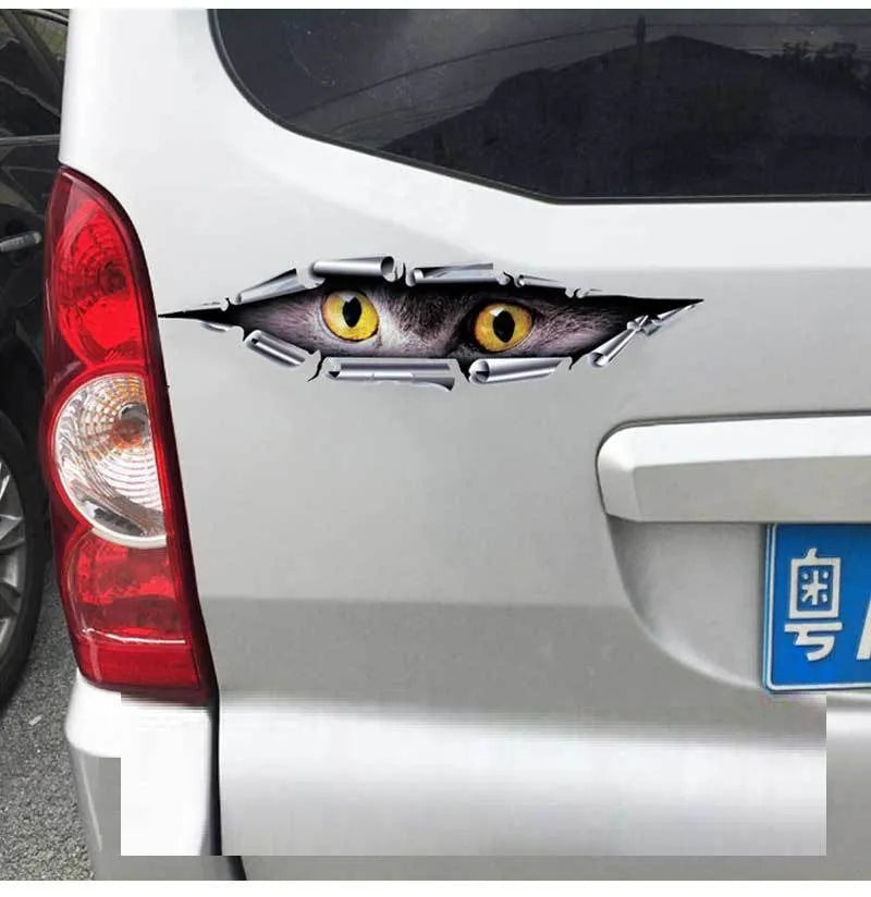 Tiger Eye and Eagle Eye 3D car bumper stickers showing 10x35cm dimensions and transparent PVC material
