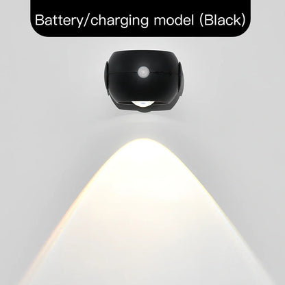 Adjustable angle human sensing wall light with rotating head and adhesive mounting for corridors