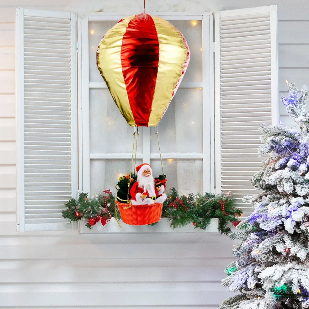 Santa Claus hot air balloon Christmas ceiling decoration measuring 40x90cm with vinyl and velvet materials