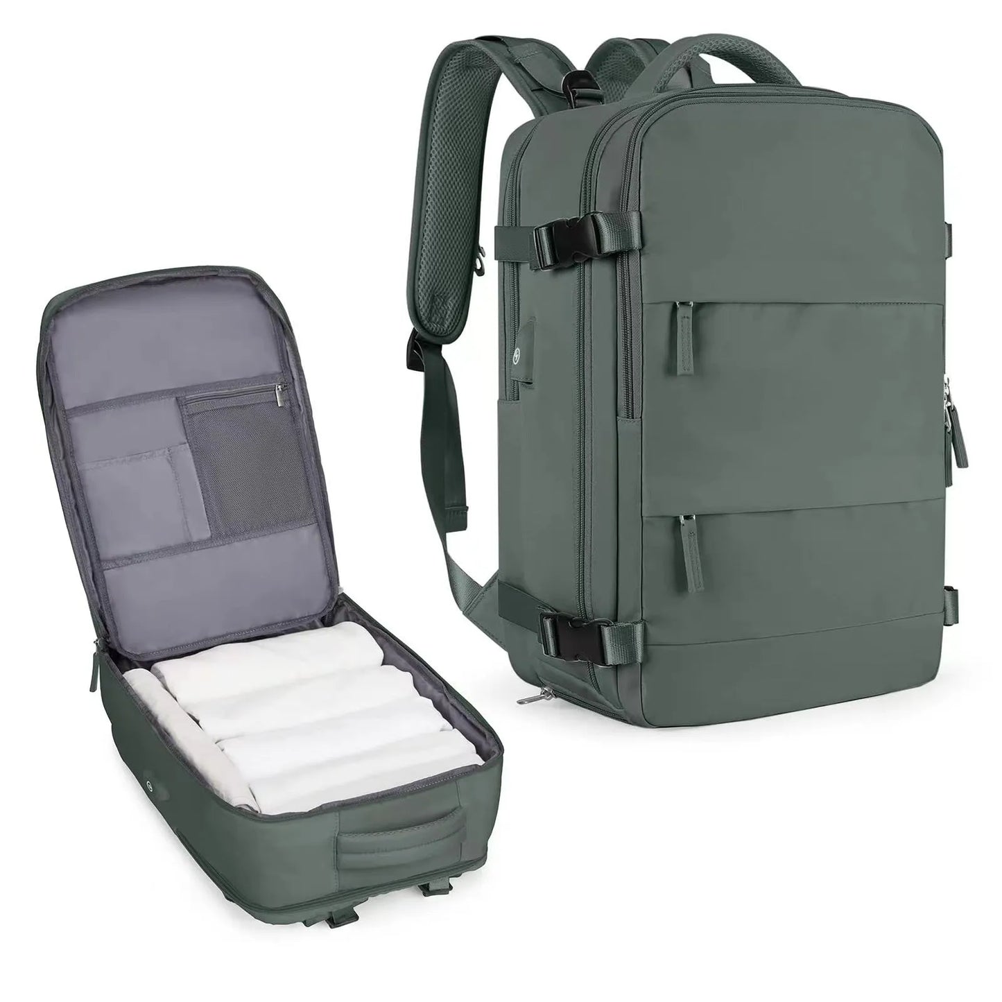 Large capacity waterproof mummy backpack in mint green colour with nylon material and 30-litre storage