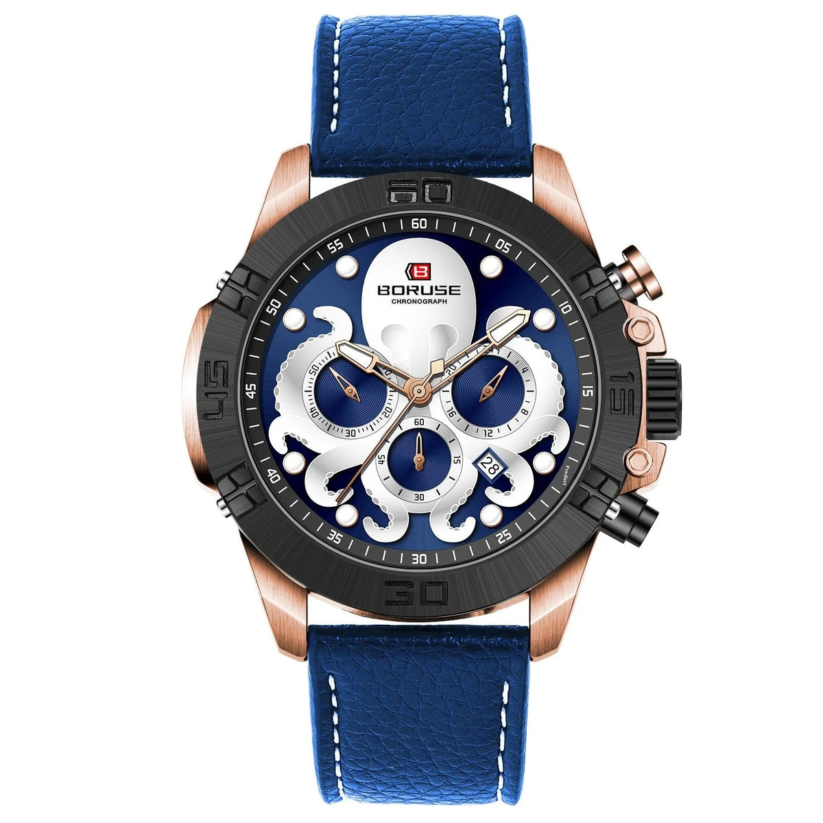 Octopus men's waterproof luminous quartz watch with blue or black colour options
