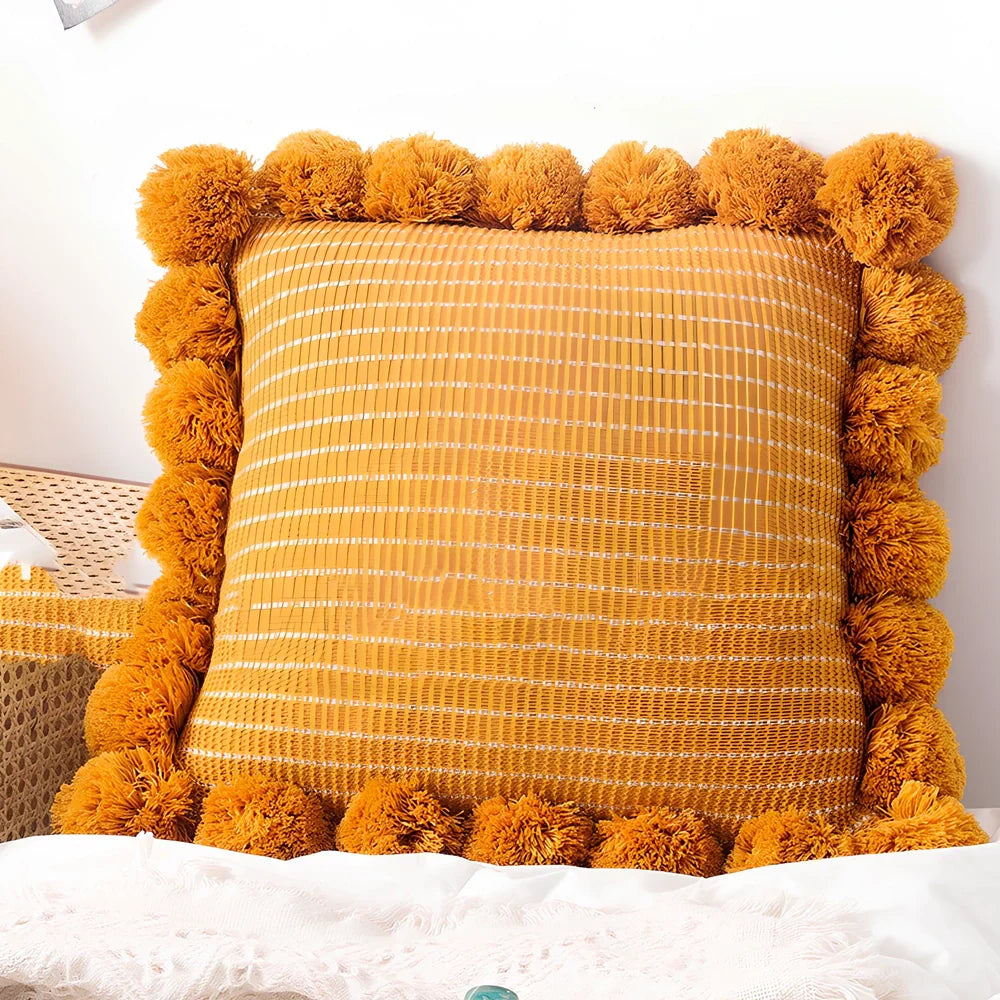 45x45cm knitted throw pillow in beige colour with plain pattern and Nordic design