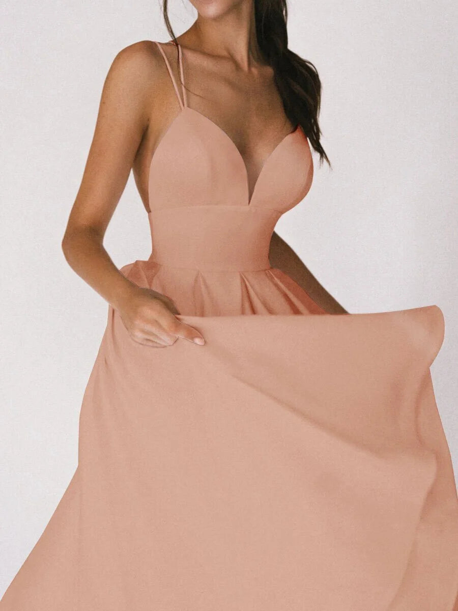 Women's V-neck suspender A-line summer dress in various colors