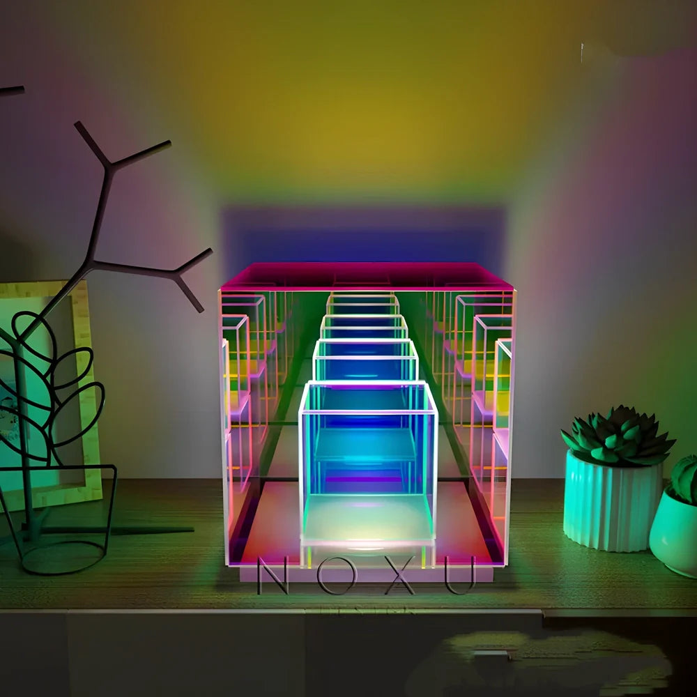 Acrylic cube LED table lamp with modern design and dimensions 24x22x22cm