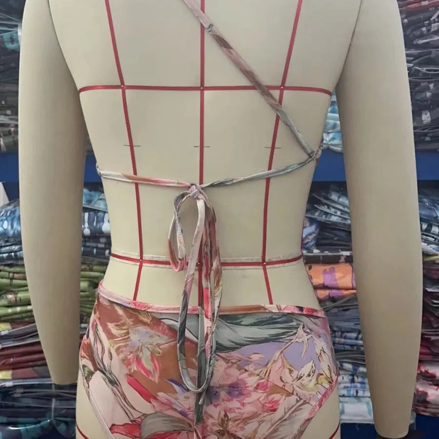 Women's patterned rose gold swimsuit available in six sizes for summer swimming