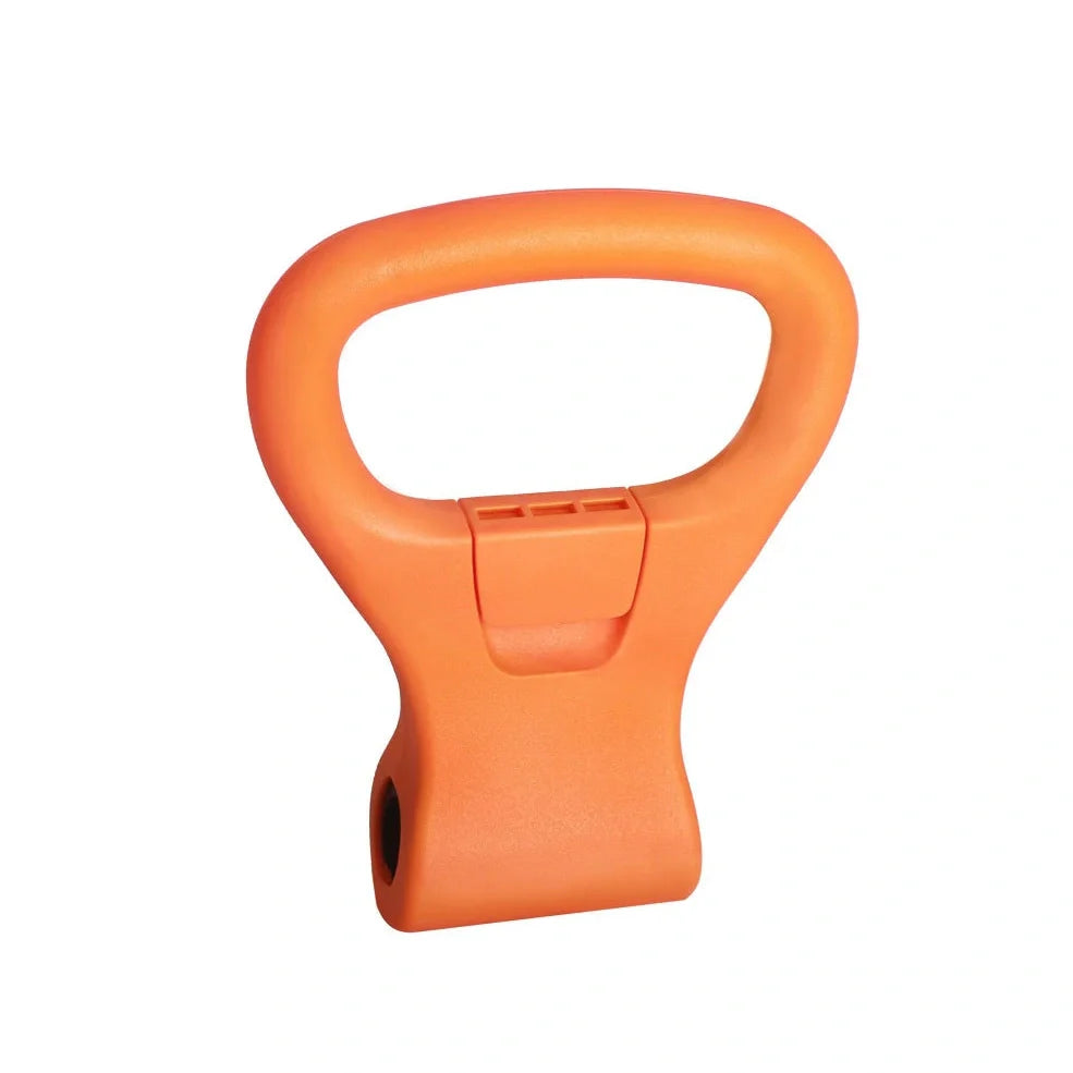 Adjustable plastic kettlebell grip showing double hole and single hole configurations for strength training