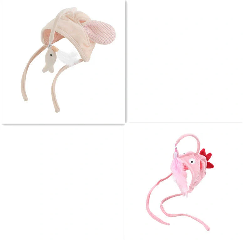 Adjustable head-wearing feather cat toy stick in various colors for indoor play