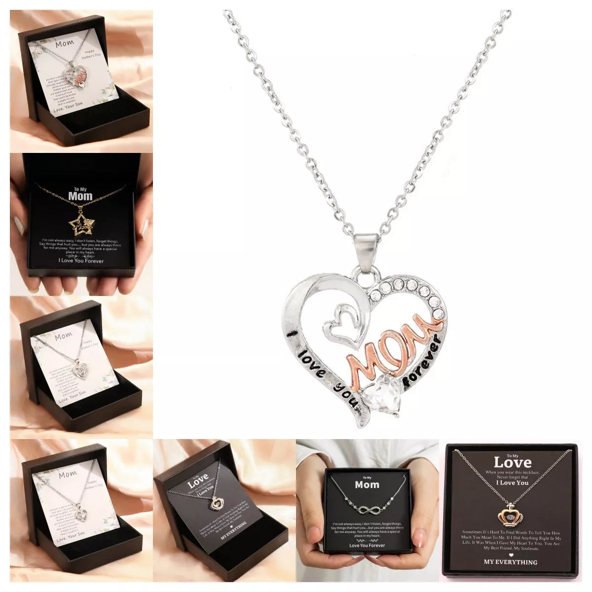 Mother's Day gift necklace with heart-shaped alloy pendant in gift box