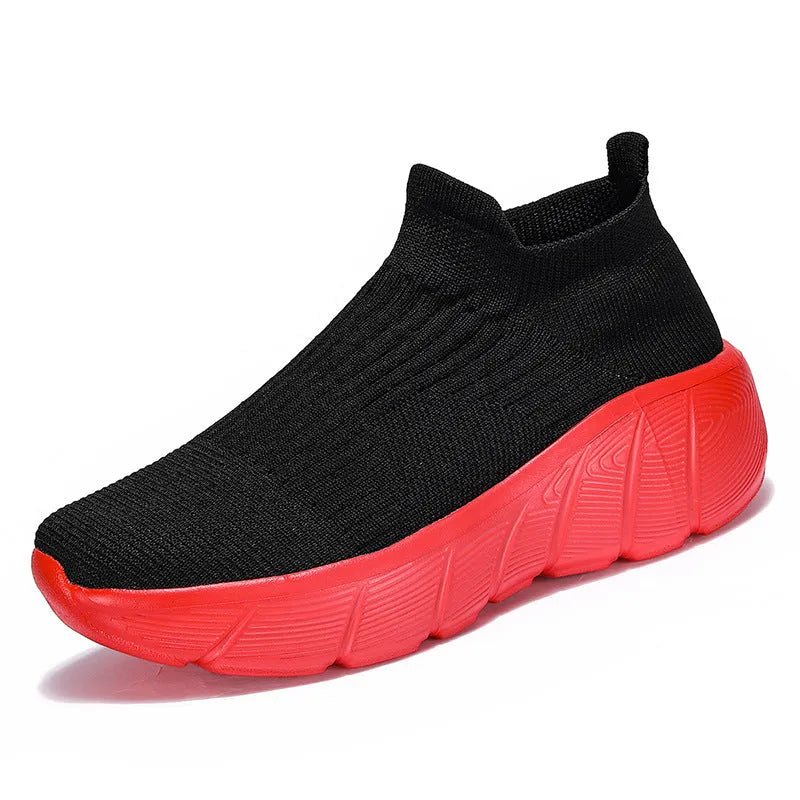 Men's slip-on sneakers with thick sole, mesh inner, rubber sole, black colour, size 36-45