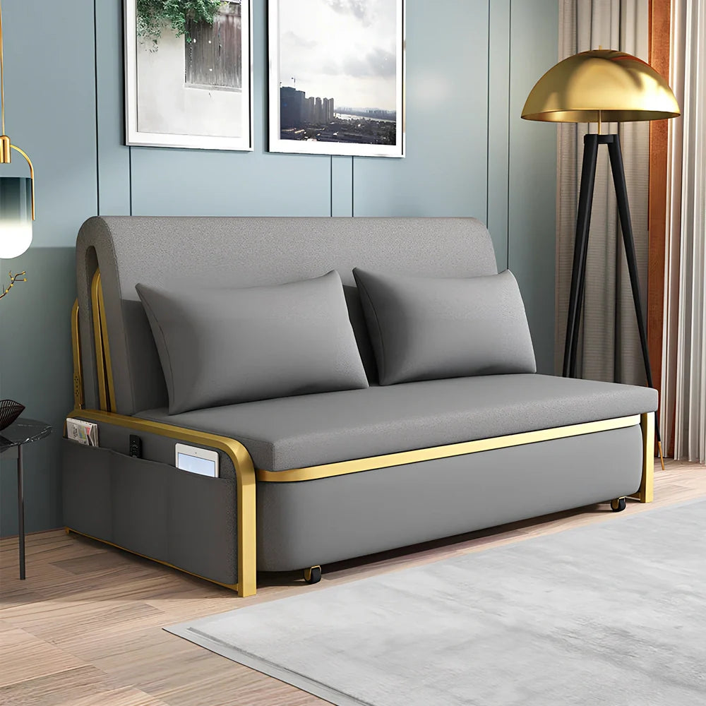 Dark grey foldable sofa bed with metal frame measuring 1.03 metres wide in both seating and sleeping configurations