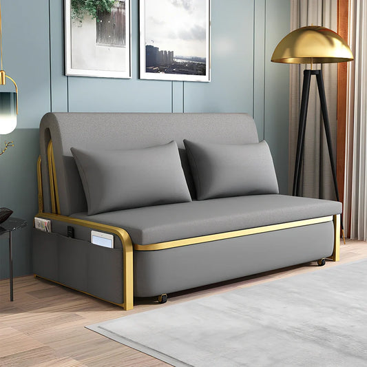 Dark grey foldable sofa bed with metal frame measuring 1.03 metres wide in both seating and sleeping configurations