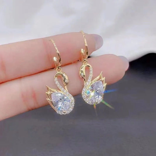 Elegant swan pendant earrings in copper zirconium for women