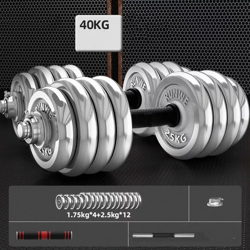 Men's Electroplating Pure Iron Barbell Set with multiple weight options and protective covers