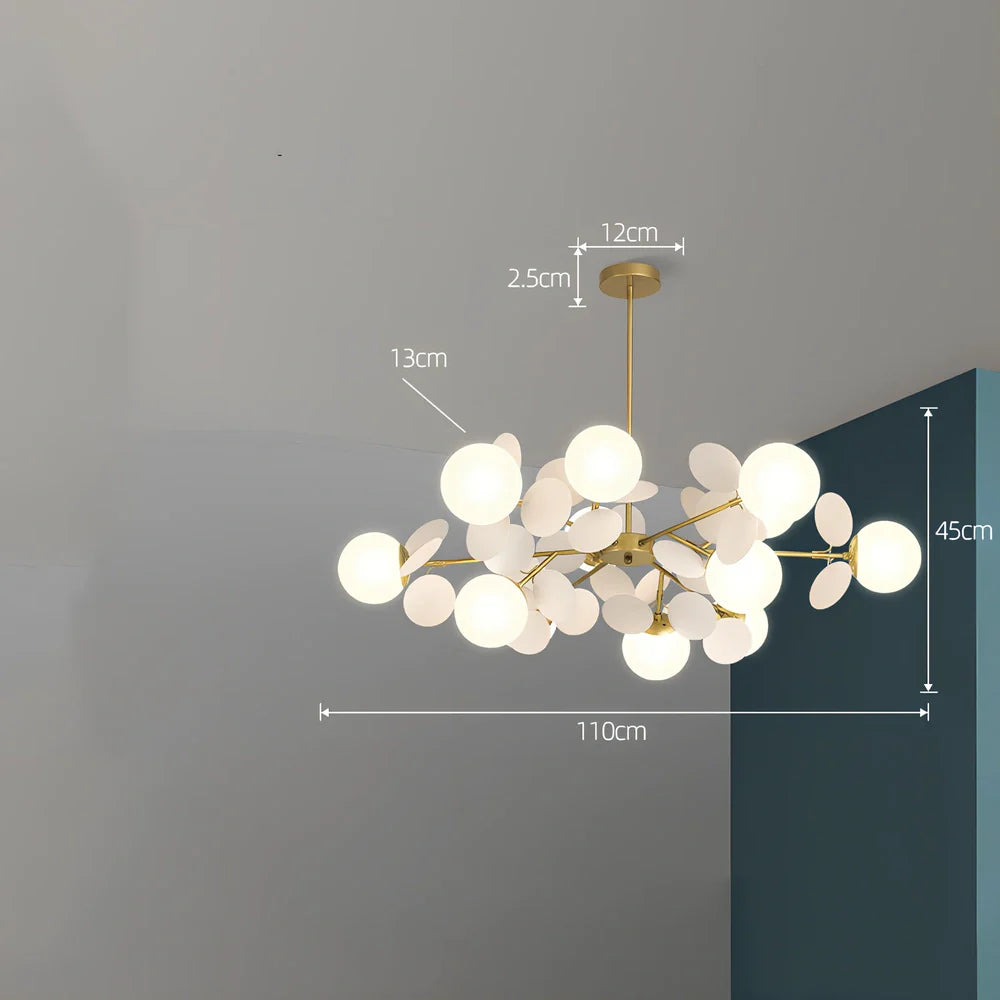 Nordic minimalist chandelier with multiple light heads in metal and glass construction