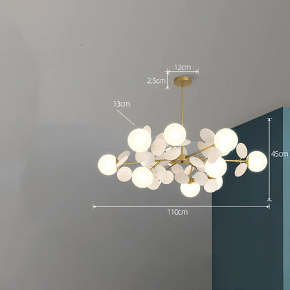 Nordic minimalist chandelier with multiple light heads in metal and glass construction