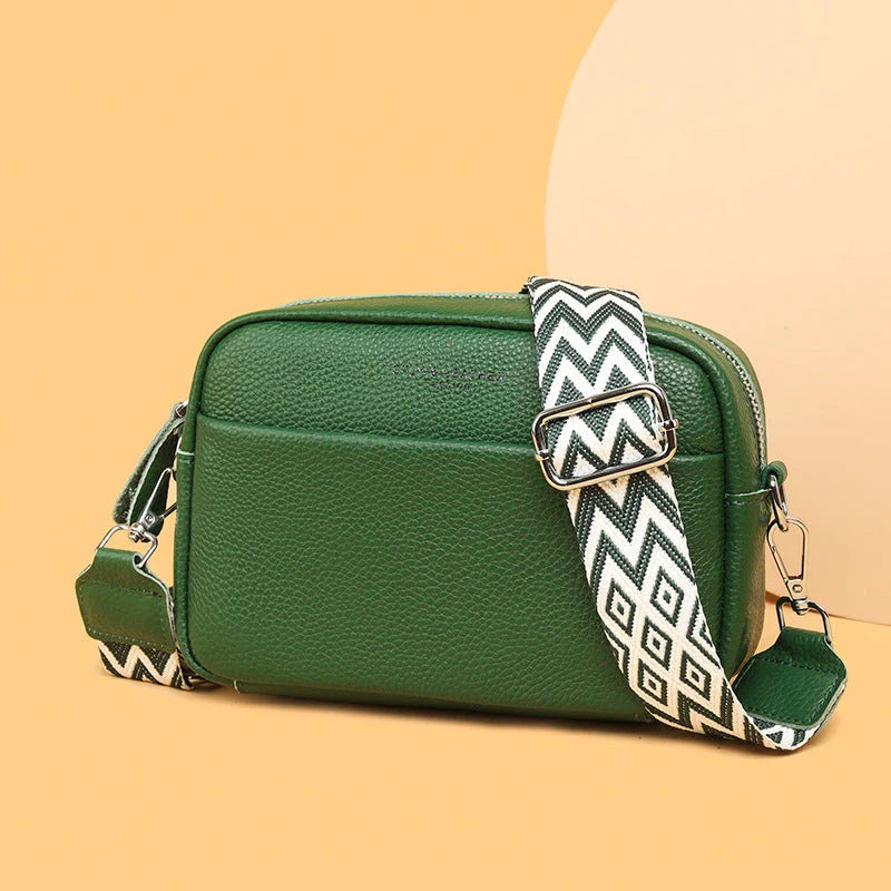Fashionable crossbody bag with stylish rhombus embroidered shoulder strap in various color options