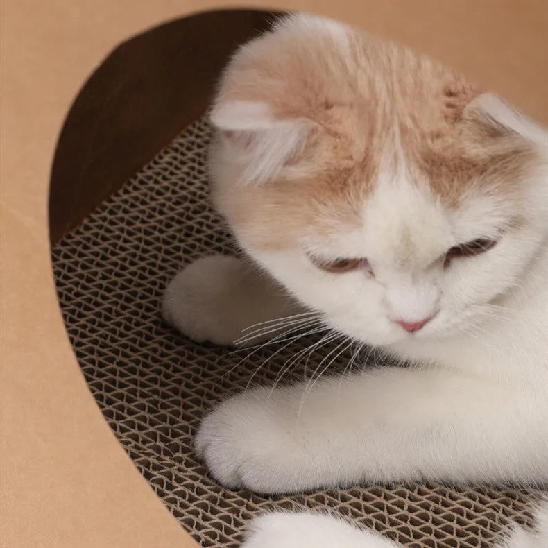 Cat scratch board paper bag integrated nest with washable kraft paper construction measuring 40cm wide x 30cm deep x 53cm high providing a combined scratching surface and hiding space for cats in brown colour