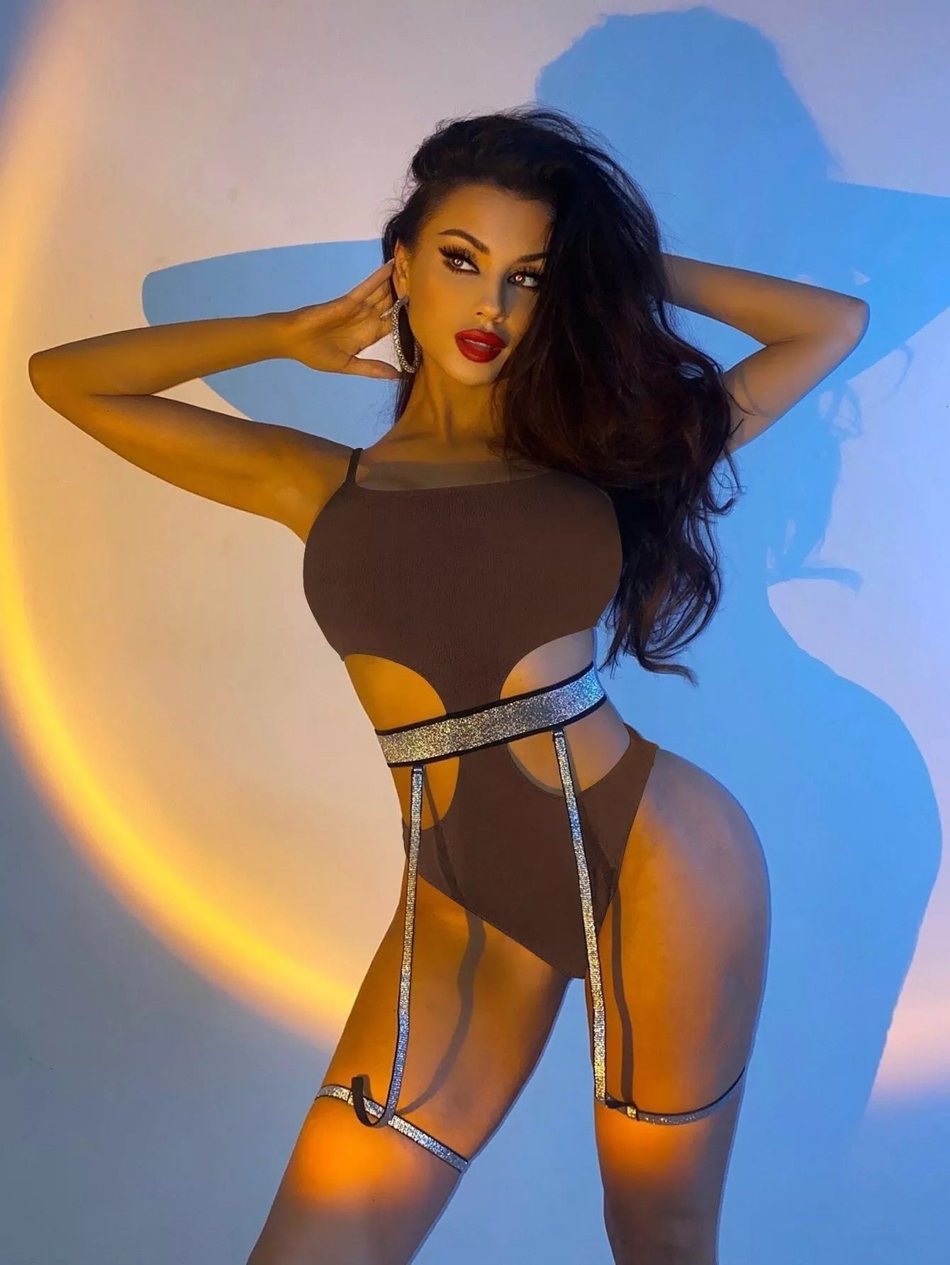 Ladies solid color bikini with adjustable straps in pink, black, blue, or brown